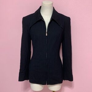 VTG Y2K bebe Black Wool Zip-Up Blazer Jacket - 2